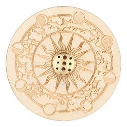 Wooden Sun Pattern Incense Holder for Sticks, with Brass Holder, Meditation Aromatherapy Furnace Home Decor, Floral White, 100x5mm(WICR-PW0009-05C-02)