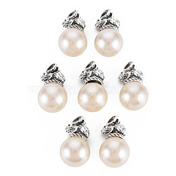 Tibetan Style Alloy Pendants, with ABS Plastic Imitation Pearl, Cadmium Free & Lead Free, Rabbit, Antique Silver, 22x12x12mm, Hole: 1.5mm(PALLOY-T075-146AS-RS)