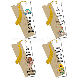 4 Sets Acrylic Bookmark Pendants for Teachers' Day, Rectangle, with Paper Bags and Polyester Tassel Decorations, Mixed Color, Bookmark: 120x28mm, 4 styles, 1pc/style, 4pcs/set(DIY-GL0004-27A)