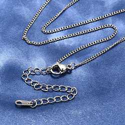 Tarnish Resistant 304 Stainless Steel Necklaces, Curb Chain Necklaces, Stainless Steel Color, 16.14 inch(41cm)(NJEW-E080-11P)