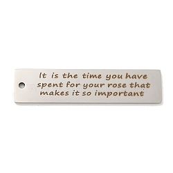 Non-Tarnish 201 Stainless Steel Big Pendants, Message Charms, Rectangle with Word Charms, Stainless Steel Color, 50x12x1.5mm, Hole: 2mm(STAS-L079-027R-P)
