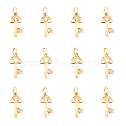 12Pcs Brass Pendants, Long-Lasting Plated, with Jump Rings, Mushroom, Golden, 16.5x8x8mm, Hole: 4.5x0.8mm(KK-DC0002-20)