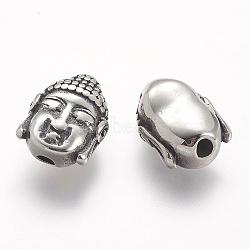 304 Stainless Steel Beads, Buddha Head, Antique Silver, 14x11x6.5mm, Hole: 2.5mm(STAS-A032-035AS)