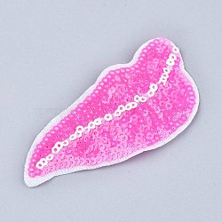Embroidered Cloth Sew on Patches, with Sequined, Costume Accessories, Appliques, Feather, Hot Pink, 81x38x1.2mm(DIY-M006-27)