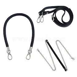 Imitation Leather Bag Handles, Length Adjustable Bag Strap Single Shoulder Belts, with Alloy and Iron Findings, Black, 890~1090x14x3mm, 590~592x11~12mm, 1215x12x3mm, 4pcs/set(FIND-PH0015-82)