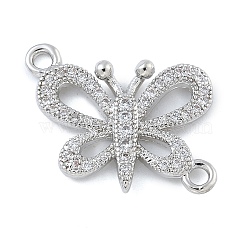 Rack Plating Brass Micro Pave Clear Cubic Zirconia Butterfly Connector Charms, Long-Lasting Plated, Cadmium Free & Lead Free, Platinum, 16x18.5x3mm, Hole: 1.6mm(KK-A234-077P)