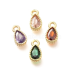 Brass Micro Pave Cubic Zirconia Charms, Real 18K Gold Plated, Teardrop, Mixed Color, 10x5.5x3mm, Hole: 1.5mm(KK-G519-01C-G)