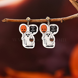 Cute Cartoon Ghost Resin Stud Earrings for Halloween Party Gift, Platinum, White, 45~60x30~26mm(OI2256-2)