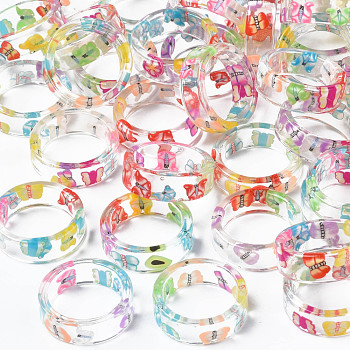 Transparent Resin Butterfly Finger Ring for Women, Mixed Color, US Size 6 3/4(17.1mm)