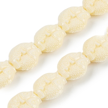 Synthetic Coral Carved Beads Strands, Dyed, Fish, Lemon Chiffon, 14x13x5mm, Hole: 1.4mm, about 26pcs/strand, 13.58 inch(34.5cm)