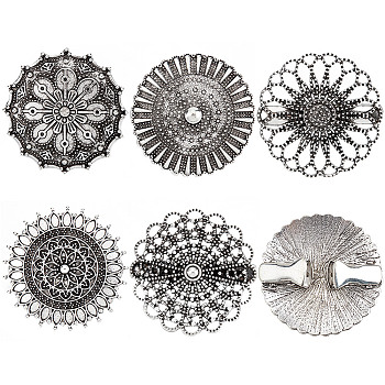 5Pcs 5 Style Vintage Flower Alloy Sweater Shawl Clips Brooches Set, Cardigan Collar Clasps Badges for Women, Antique Silver, 44~45.5x44.5x15~15.5mm, 1Pc/style