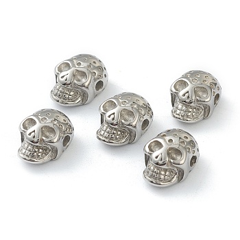 304 Stainless Steel Beads, Skull, for Halloween, Stainless Steel Color, 13.5x9.5x7mm, Hole: 1.8mm