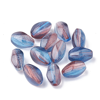 Two Tone Transparent Spray Painted Acrylic Bead, Oval, Blue, 14x8x8mm, Hole: 1mm, about 900pcs/500g