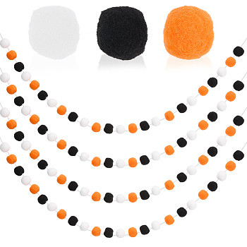 4Pcs Pom Pom Ball with Polyester Cord Hanging Banners, Christmas Party Decoration, Orange Red, 2160mm