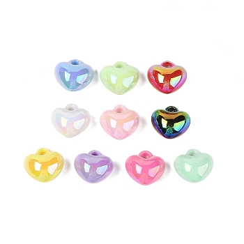 UV Plating Acrylic Beads, Heart, Mixed Color, 18x18x12.5mm, Hole: 3mm