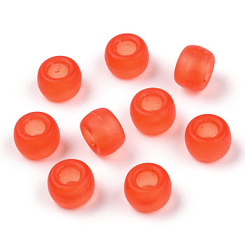 Transparent Plastic Beads, Frosted, Barrel, Tomato, 9x6mm, Hole: 3.8mm, about 1900pcs/500g