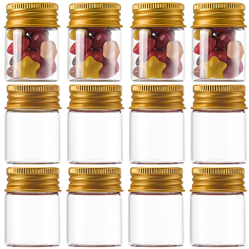 20Pcs Clear Glass Bottles Bead Containers, Screw Top Bead Storage Tubes with Aluminum Cap, Column, Golden, 3x4cm, Capacity: 15ml(0.51fl. oz)