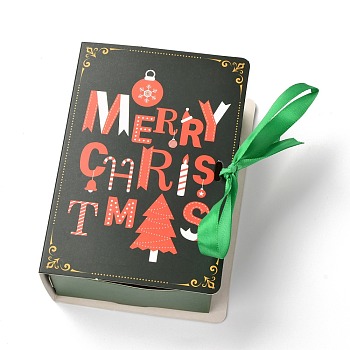Christmas Folding Gift Boxes, Book Shape with Ribbon, Gift Wrapping Bags, for Presents Candies Cookies, Christmas Themed Pattern, 13x9x4.5cm