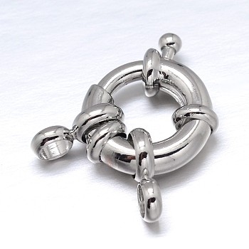 Brass Spring Ring Clasps, Platinum, 14.5x6mm, Tube Bails: 9.5x5.5x1.5mm, Hole: 2.5mm