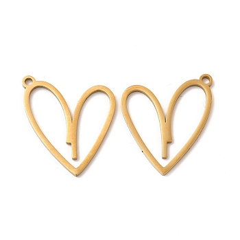 Ion Plating(IP) 304 Stainless Steel Pendants, Heart Charm, Real 18K Gold Plated, 27x24x1.5mm, Hole: 2mm