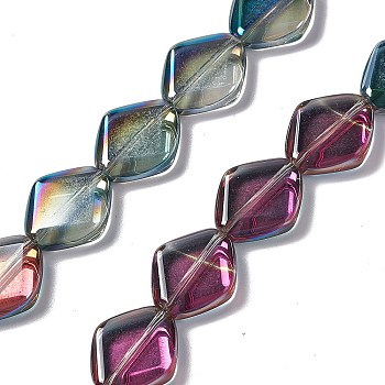 Electroplate Glass Beads Strands, Half Rainbow Plated, Rhombus, Dark Slate Gray, 18x15.5x5mm, Hole: 1.2mm, about 35~37pcs/strand, 24.80~25.98 inch(63~66cm)