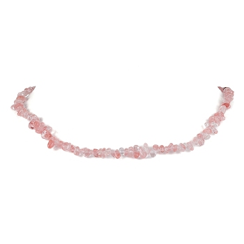 Synthetic Cherry Quartz Glass Chip Beaded Necklace, Golden, 15.94~15.98 inch(40.5~40.6cm)