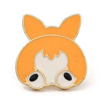 Puppy Dog Enamel Pin, Light Gold Alloy Creative Badge for Backpack Clothes, Orange, 29x27x2mm, Pin: 1.2mm