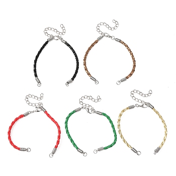30Pcs Braided PU Leather Cord Bracelet Making, with Iron Findings and Alloy Lobster Claw Clasps, Platinum, Mixed Color, 170x3mm, Hole: 4mm