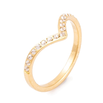 304 Stainless Steel Finger Ring for Women, with Cubic Zirconia, Golden, US Size 6~9(16.5~18.9mm)