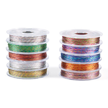 10 Rolls 10 Colors 3-Ply Round Metallic Cord Sets, for Jewelry Making, Mixed Color, 0.3mm, about 24.06 yards(22m)/roll, 1 roll/color