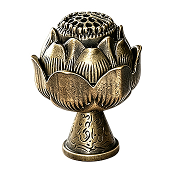1Pc Alloy Incense Burners, Lotus Incense Holders, Home Office Teahouse Zen Buddhist Supplies, Antique Bronze, 40x40x52mm