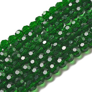 Transparent Glass Beads, Faceted(32 Facets), Round, Dark Green, 8mm, Hole: 1mm, about 72pcs/strand, 20.67 inch(52.5cm)