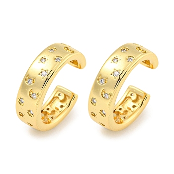 Brass Micro Pave Cubic Zirconia Cuff Earrings, Star & Moon, for Women, Real 18K Gold Plated, 17x5mm