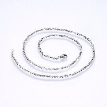 304 Stainless Steel Cable Chain Necklaces, Stainless Steel Color, 19.68 inch(50cm), 2.5mm