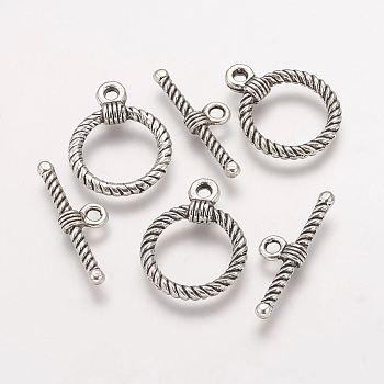 Alloy Toggle Clasps, Ring, Antique Silver, Ring: 22x17.5x3mm, Hole: 2mm, Bar: 25.5x8x3mm, Hole: 2mm