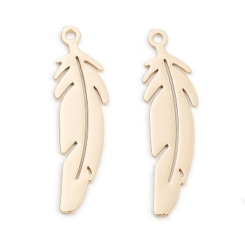 Long-Lasting Plated Brass Pendants, Feather, Light Gold, 22.5x6x0.3mm, Hole: 1mm