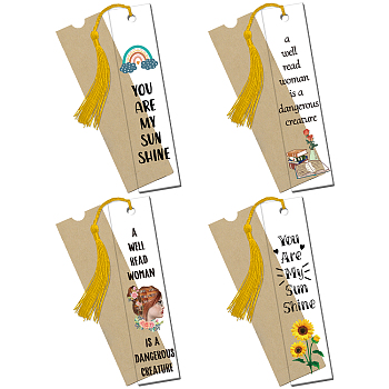 4 Sets Acrylic Bookmark Pendants for Teachers' Day, Rectangle, with Paper Bags and Polyester Tassel Decorations, Mixed Color, Bookmark: 120x28mm, 4 styles, 1pc/style, 4pcs/set
