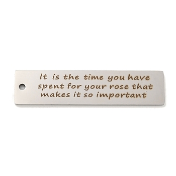 Non-Tarnish 201 Stainless Steel Big Pendants, Message Charms, Rectangle with Word Charms, Stainless Steel Color, 50x12x1.5mm, Hole: 2mm