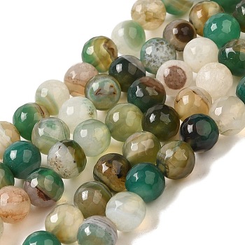 Natural Agate(Dyed & Heated) Beads Strands, Faceted, Round, Sea Green, 8~8.5mm, Hole: 0.8mm, about 48pcs/strand, 15~15.12''(38.1~38.4cm)