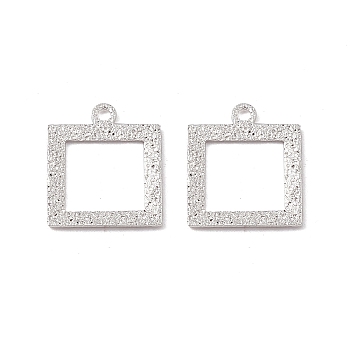 Brass Pendants, Cadmium Free & Lead Free, Textured, Rectangle Charm, 925 Sterling Silver Plated, 12x10x0.5mm, Hole: 1mm