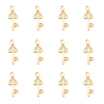 12Pcs Brass Pendants, Long-Lasting Plated, with Jump Rings, Mushroom, Golden, 16.5x8x8mm, Hole: 4.5x0.8mm
