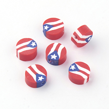 Handmade Polymer Clay Beads, Flat Round & Flag, Red, 9~10x4~5mm, Hole: 2mm