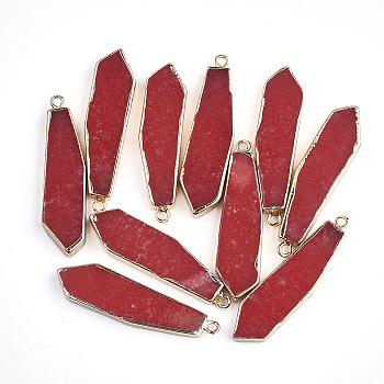 Electroplate Natural White Jade Pendants, with Iron Findings, Dyed, Sword, Golden, 42~43x10~11x4mm, Hole: 2mm