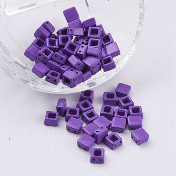 Alloy Multi-Strand Links, Spray Painted, Square, Dark Orchid, 6x6x4mm, Hole: 0.8mm