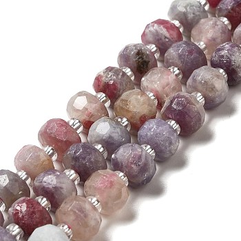 Natural Pink Tourmaline Beads Strands, with Seed Beads, Faceted, Rondelle, 7~8x5~6mm, Hole: 1~1.2mm, about 20~22pcs/strand, 7.09~7.48 inch(18~19cm)