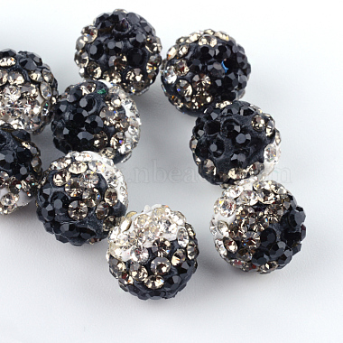 10mm Black Round Polymer Clay+Glass Rhinestone Beads