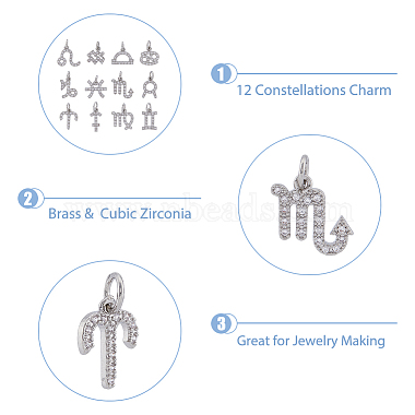 HOBBIESAY 12Pcs 12 Style Brass Micro Pave Cubic Zirconia Charms(KK-HY0003-50)-5