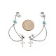Synthetic Green Turquoise Beaded Hanging Chain Dangle Stud Earrings with Ear Cuff(EJEW-TA00149)-1