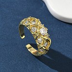 Brass Micro Pave Cubic Zirconia Cuff Open Rings, Rhombus, Cadmium Free & Lead Free, Rack Plating, Long-Lasting Plated, Golden, 8.5mm, US Size 7 1/4(17.5mm)(RJEW-C163-24G)