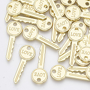 Alloy Pendants, Key with Word Love, Light Gold, 27.5x10.5x1.5mm, Hole: 2mm(X-PALLOY-T067-129LG)